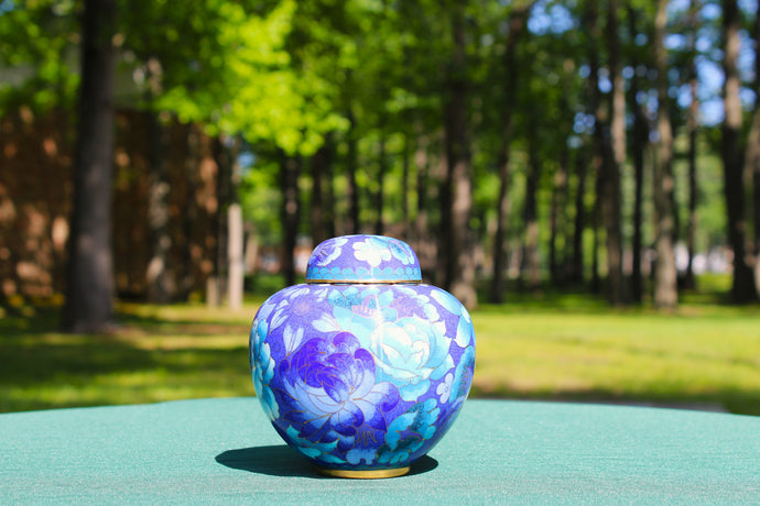 Floral Blush Mosaic Urn-Blue
