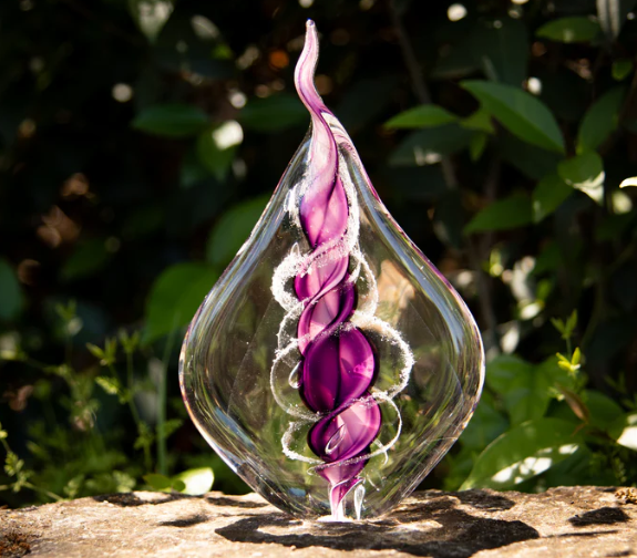 Memorial Glass Flame with Cremation Ashes
